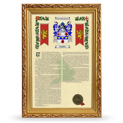 Snoeden Armorial History Framed - Gold