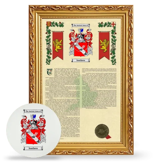 Southern Framed Armorial History and Mouse Pad - Gold