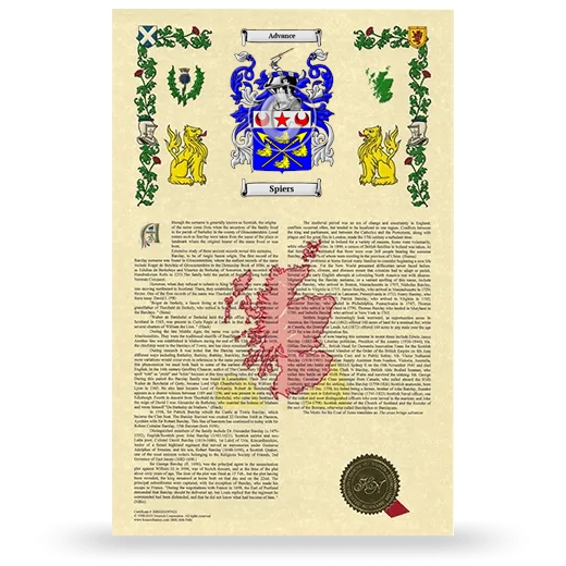 Spiers Armorial History with Coat of Arms