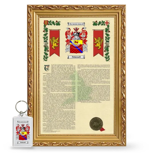 Pickernell Framed Armorial History and Keychain - Gold