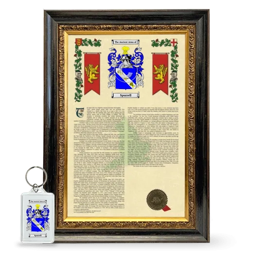 Spurrell Framed Armorial History and Keychain - Heirloom