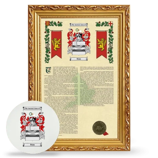 Stan Framed Armorial History and Mouse Pad - Gold