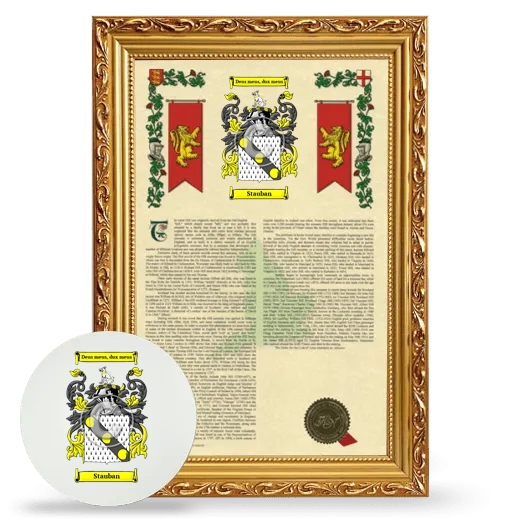 Stauban Framed Armorial History and Mouse Pad - Gold