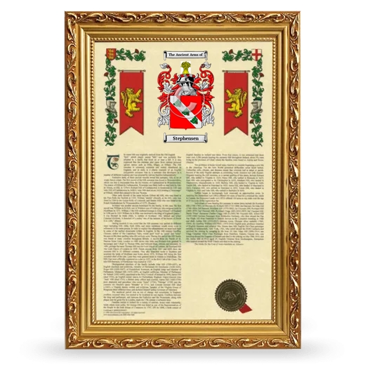 Stephensen Armorial History Framed - Gold