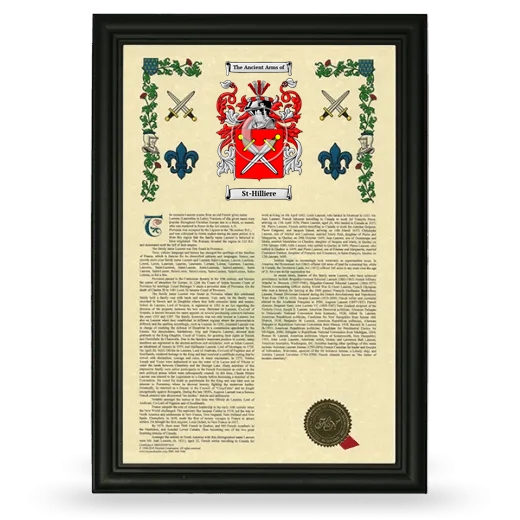St-Hilliere Armorial History Framed - Black