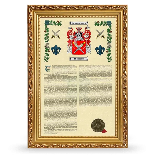 St-Hilliere Armorial History Framed - Gold