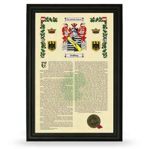 Stolburg Armorial History Framed - Black