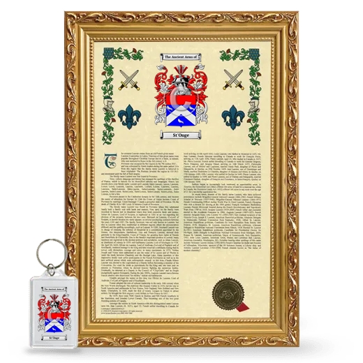 St'Onge Framed Armorial History and Keychain - Gold