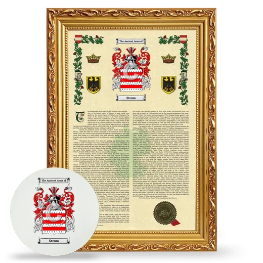 Strom Framed Armorial History and Mouse Pad - Gold