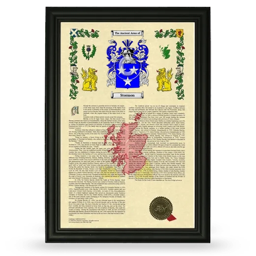 Stormon Armorial History Framed - Black