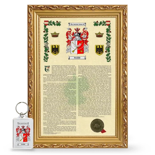 Strahle Framed Armorial History and Keychain - Gold