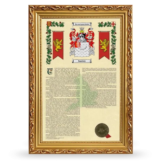 Suretey Armorial History Framed - Gold