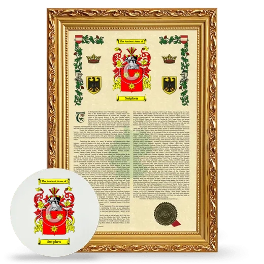 Sutphen Framed Armorial History and Mouse Pad - Gold