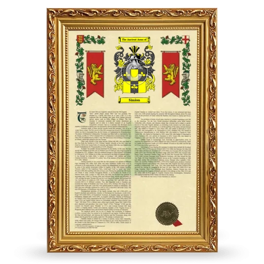 Simion Armorial History Framed - Gold