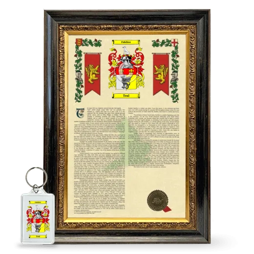 Teal Framed Armorial History and Keychain - Heirloom