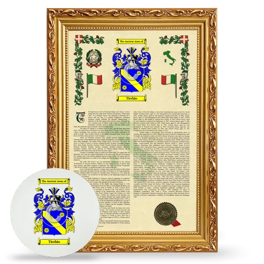 Ticchio Framed Armorial History and Mouse Pad - Gold