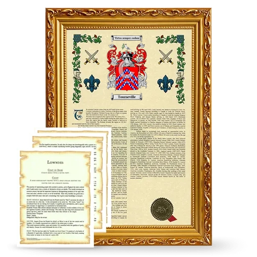Tourneville Framed Armorial History and Symbolism - Gold