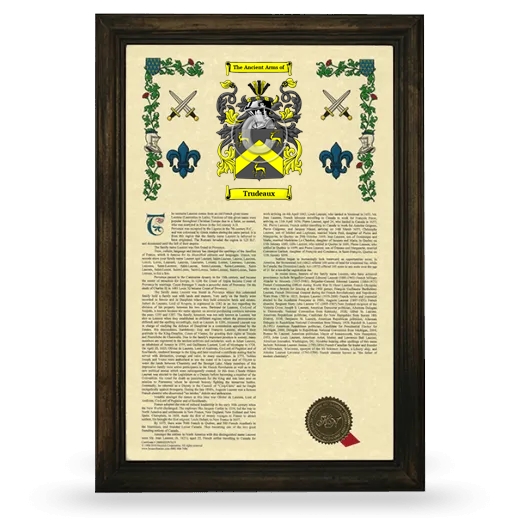 Trudeaux Armorial History Framed - Brown