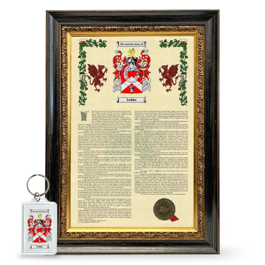 Tedder Framed Armorial History and Keychain - Heirloom