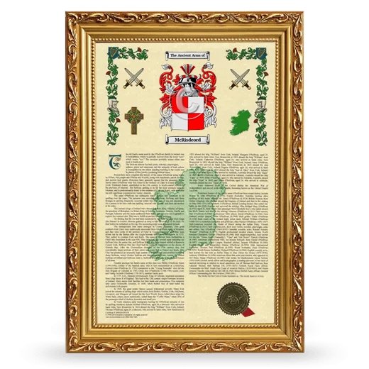McRisdeord Armorial History Framed - Gold