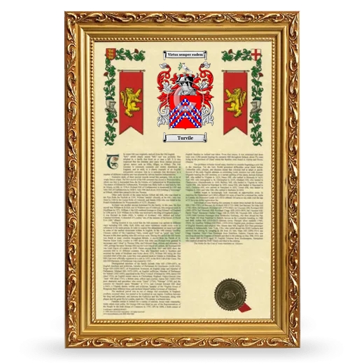 Turvile Armorial History Framed - Gold