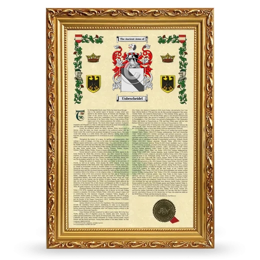 Unbescheidel Armorial History Framed - Gold