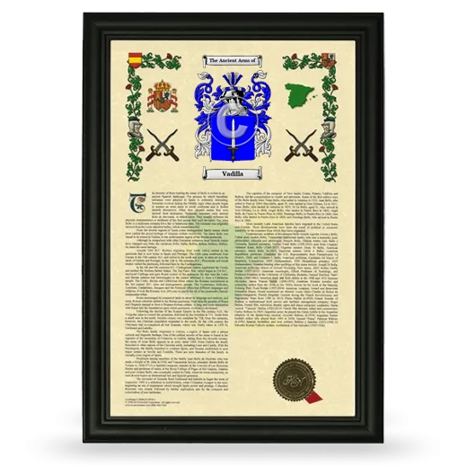 Vadilla Armorial History Framed - Black