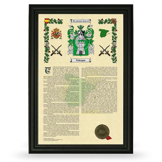 Velazque Armorial History Framed - Black