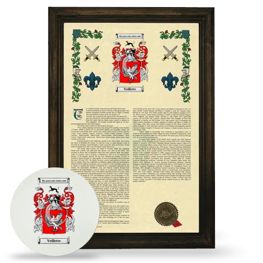 Veillette Framed Armorial History and Mouse Pad - Brown