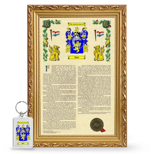 Ryne Framed Armorial History and Keychain - Gold