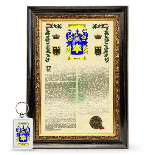 Devick Framed Armorial History and Keychain - Heirloom