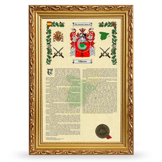 Villacres Armorial History Framed - Gold