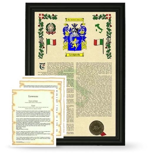 Lavolpicella Framed Armorial History and Symbolism - Black