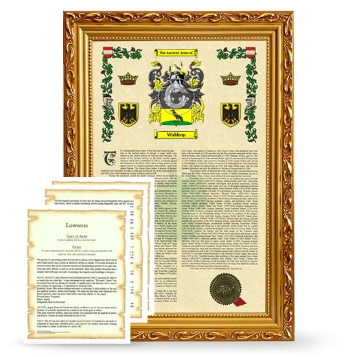 Waldrop Framed Armorial History and Symbolism - Gold