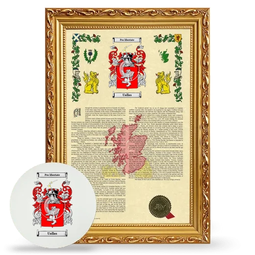 Uallas Framed Armorial History and Mouse Pad - Gold