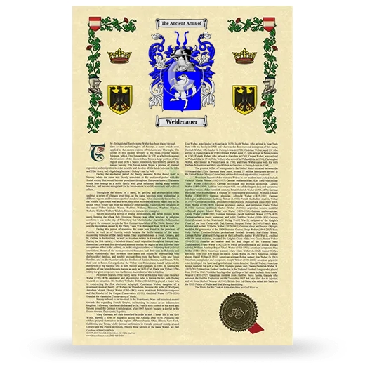 Weidenauer Armorial History with Coat of Arms