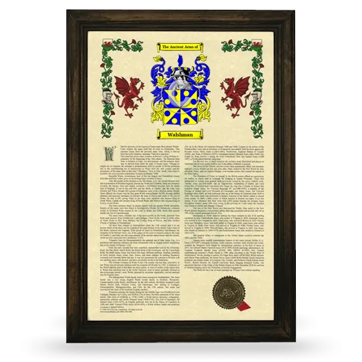 Walshman Armorial History Framed - Brown