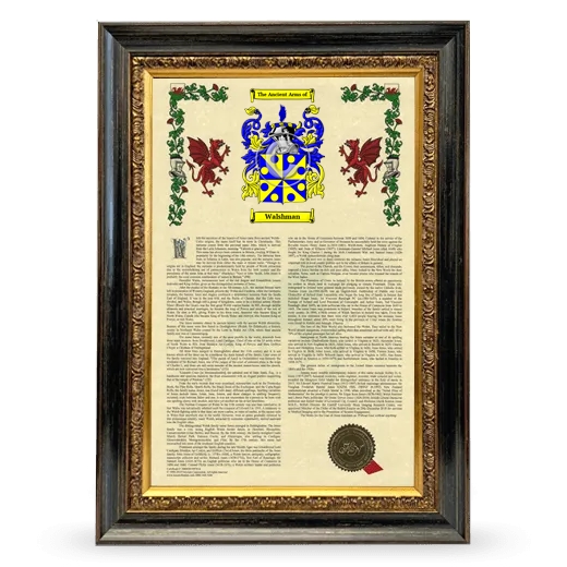 Walshman Armorial History Framed - Heirloom