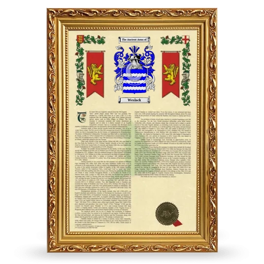 Weslack Armorial History Framed - Gold