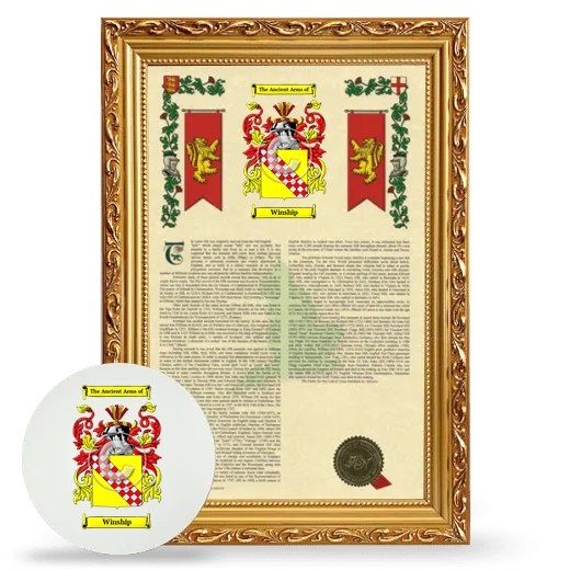 Winship Framed Armorial History and Mouse Pad - Gold