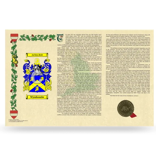 Wyndoombe Armorial History Landscape Style