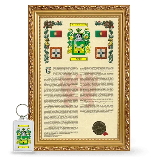 Xavier Framed Armorial History and Keychain - Gold