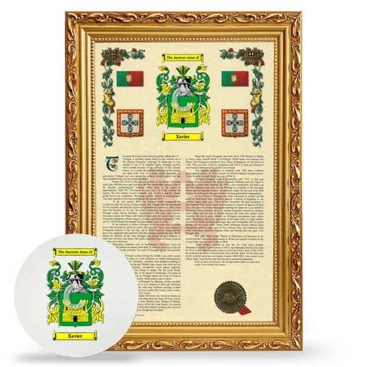 Xavier Framed Armorial History and Mouse Pad - Gold