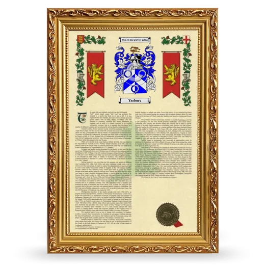 Yarbury Armorial History Framed - Gold