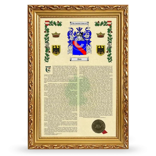 Zers Armorial History Framed - Gold