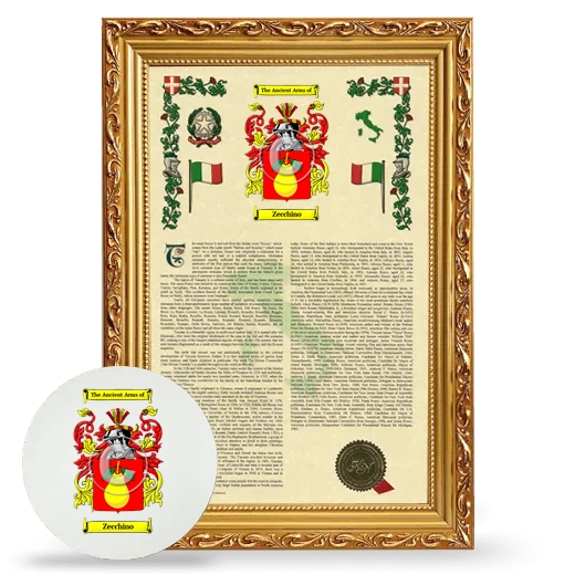 Zecchino Framed Armorial History and Mouse Pad - Gold
