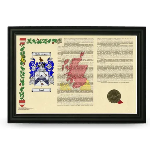 Quail Armorial Landscape Framed - Black
