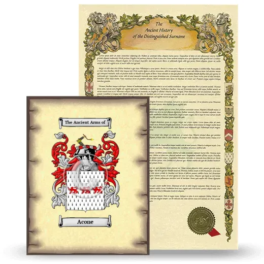Acone Coat of Arms and Surname History Package
