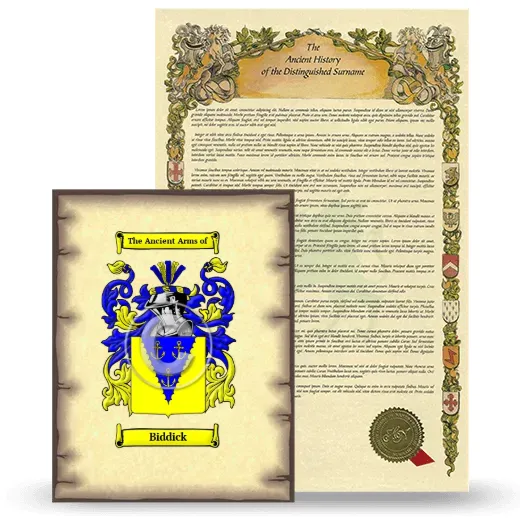 Biddick Coat of Arms and Surname History Package
