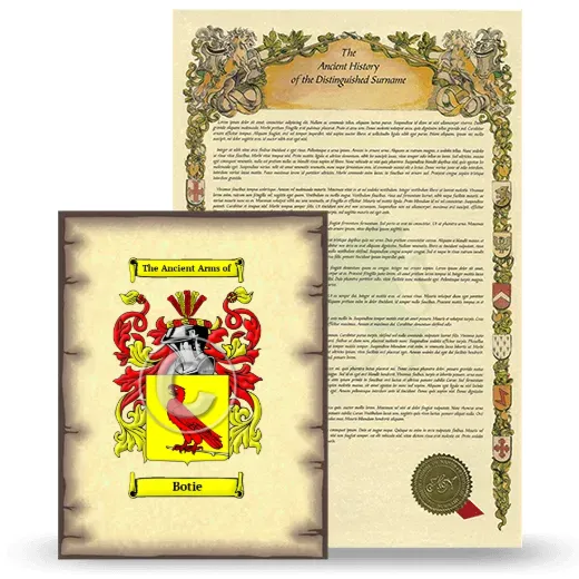 Botie Coat of Arms and Surname History Package